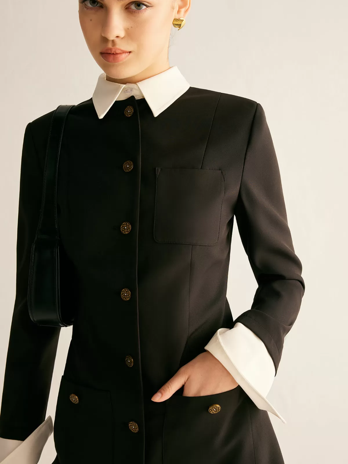 COMMENSE Adjustable-Collar Slim Blazer Dress Black Best Sale