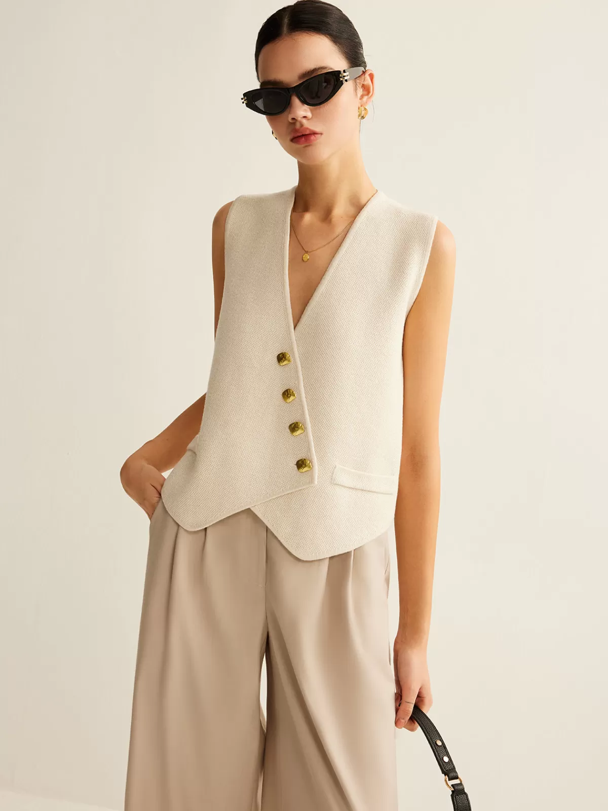 COMMENSE Asymmetrical Button Sweater Vest Off-White Sale