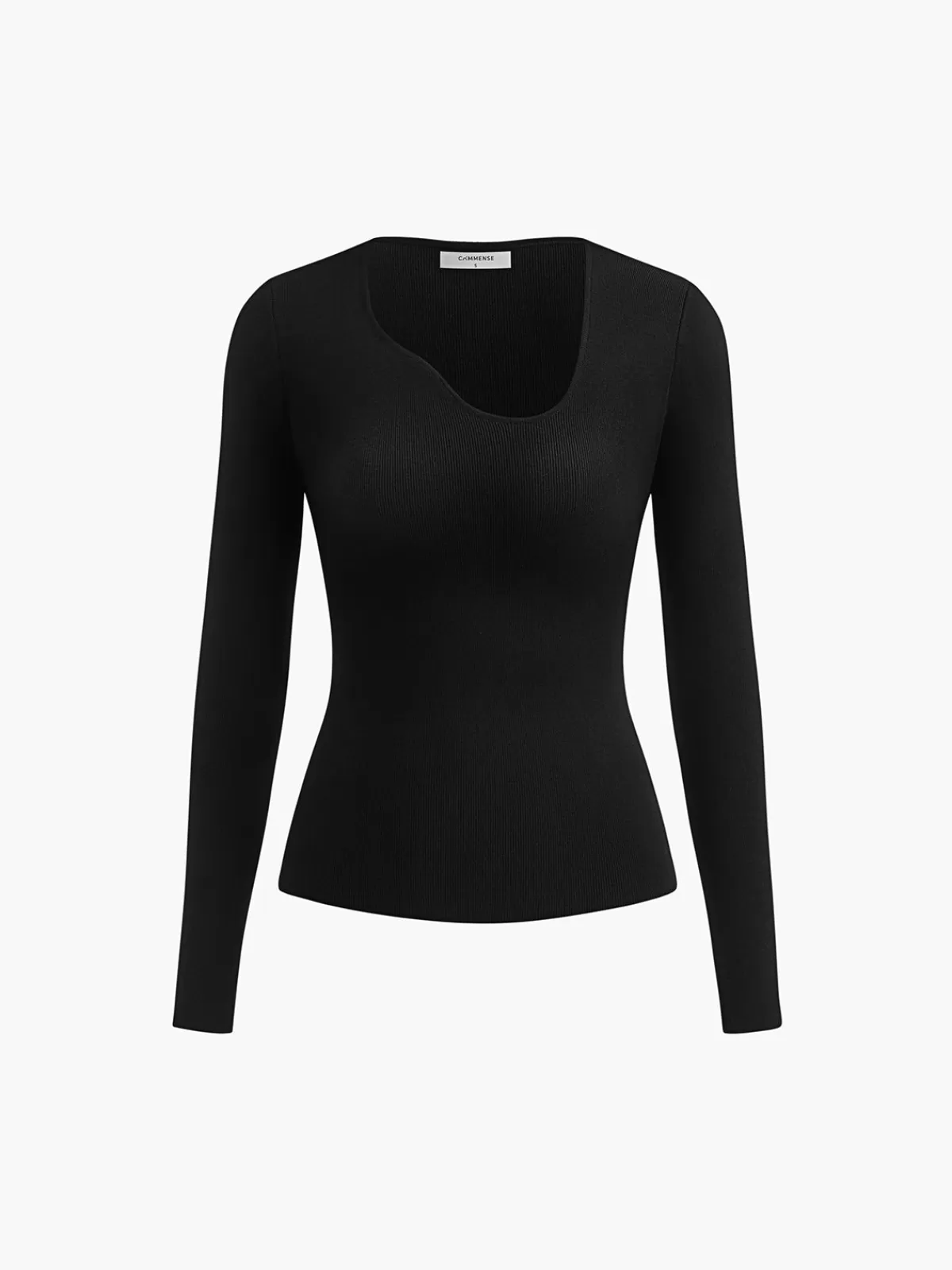 COMMENSE Asymmetrical Collar Knit Top Black Shop