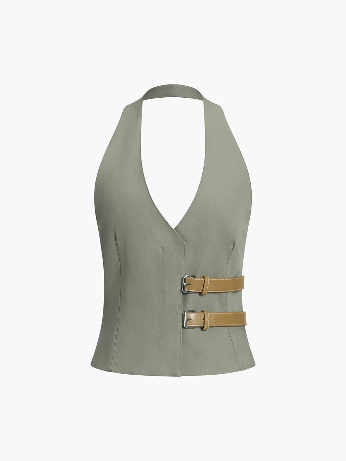 COMMENSE Backless Belted Halter Top Green Flash Sale