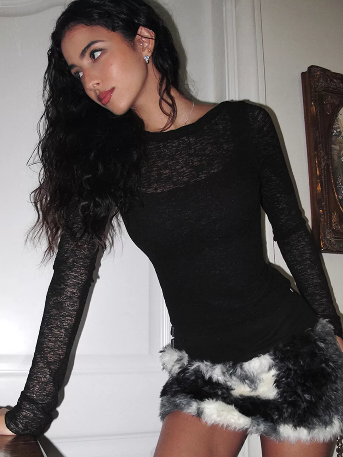 COMMENSE Backless Sheer Skinny T-Shirt Black Store