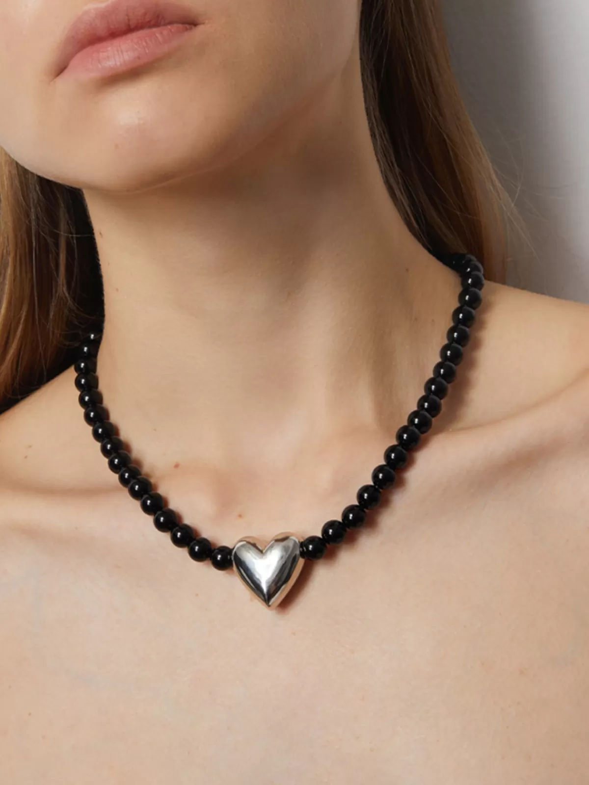 COMMENSE Onyx Heart Necklace Black Shop