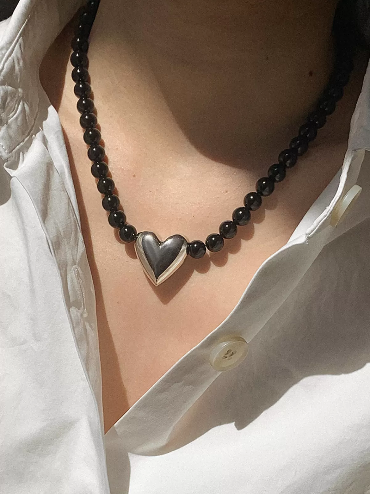 COMMENSE Onyx Heart Necklace Black Shop