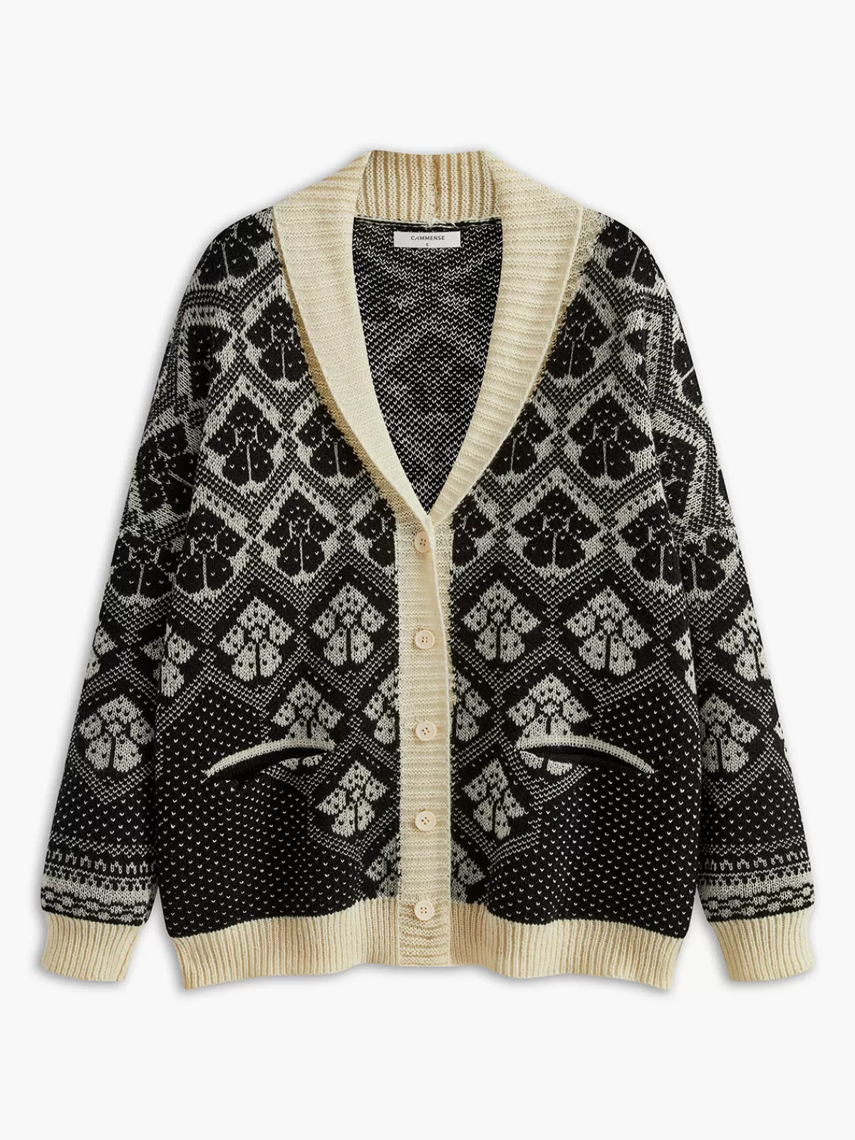 COMMENSE Boheme Printed V-Neck Cardigan BlackandWhite Hot