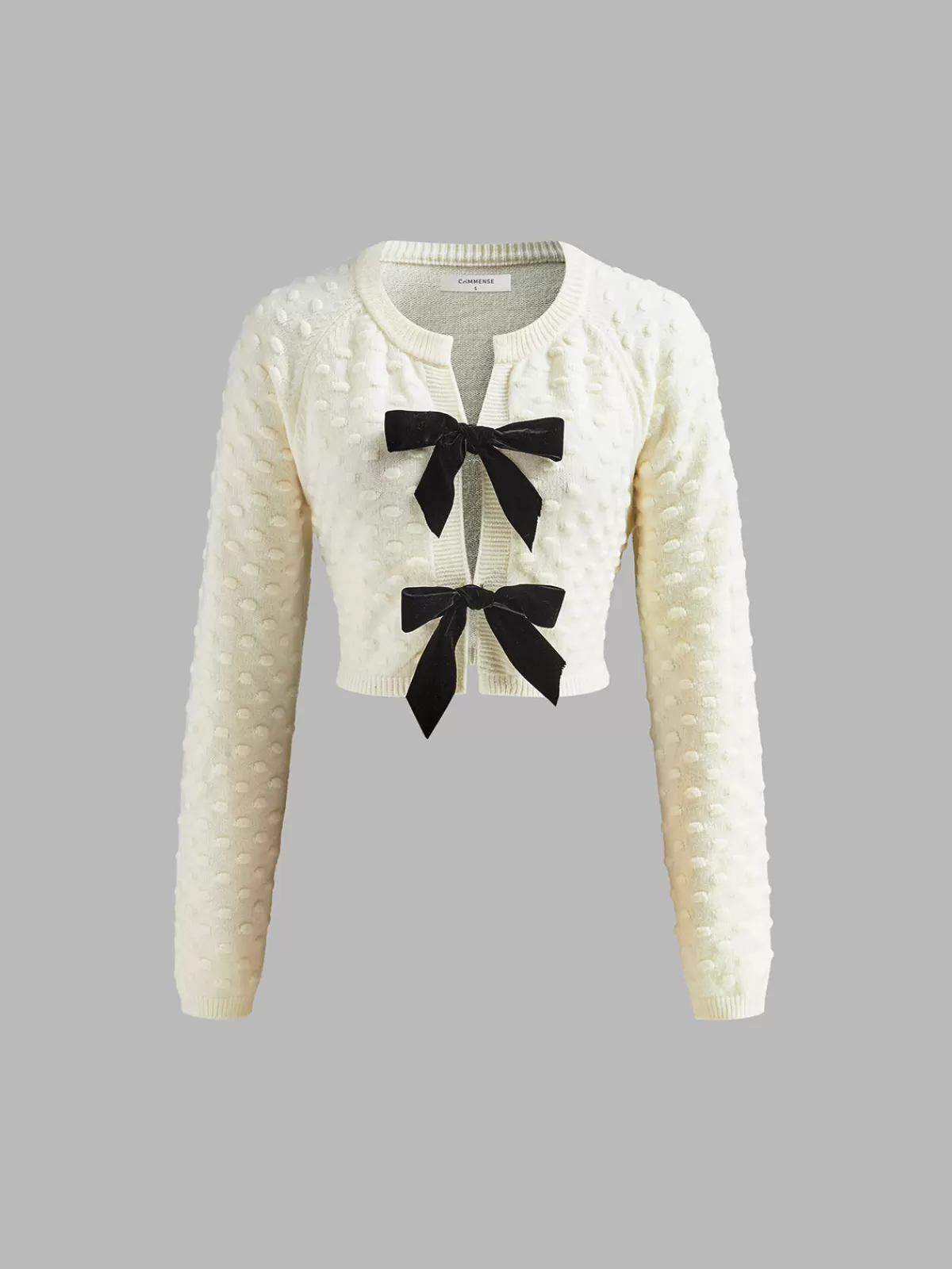 COMMENSE Bow Knotted Cozy Crop Knit Top BlackandWhite Clearance