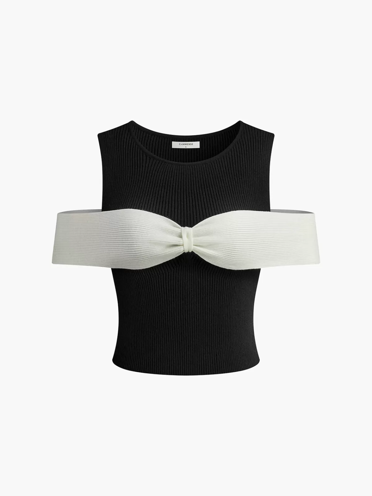 COMMENSE Bow-Trim Stretch Sweater Vest BlackandWhite Cheap