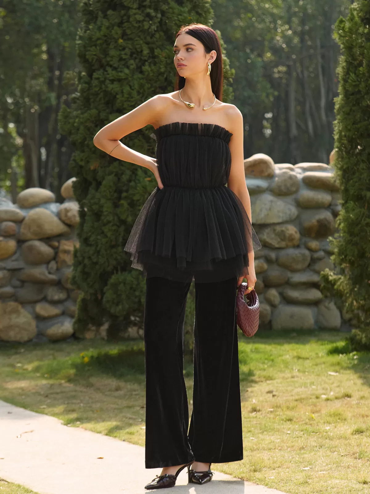COMMENSE Bud Waist Mesh Tube Top Black Outlet