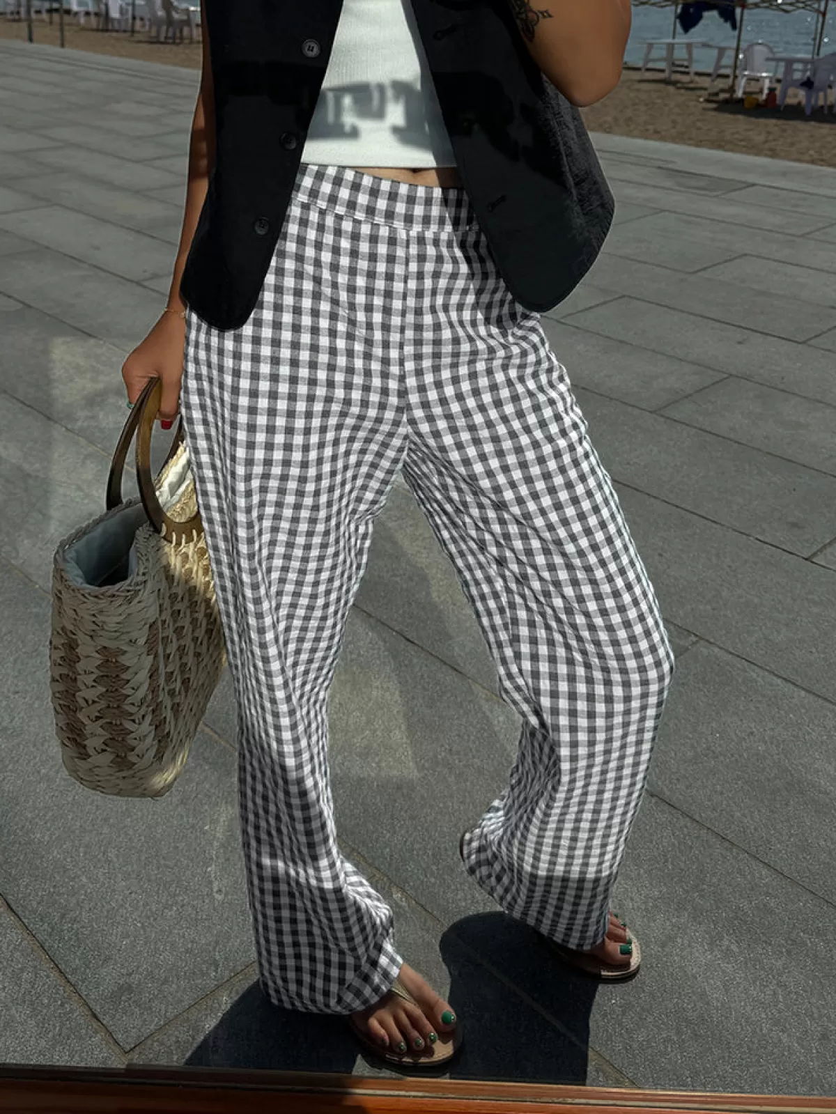 COMMENSE Casual Plaid Wide Leg Pants BlackandWhite Store