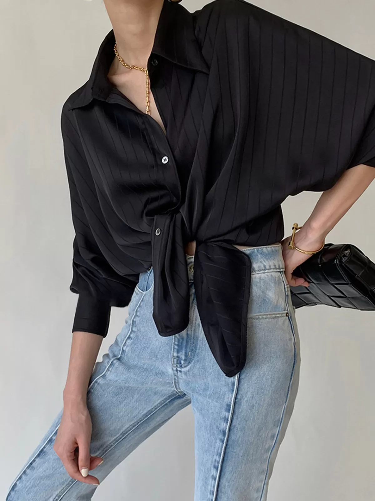 COMMENSE Charlotte Oversized Button Up Collared Shirt Black New