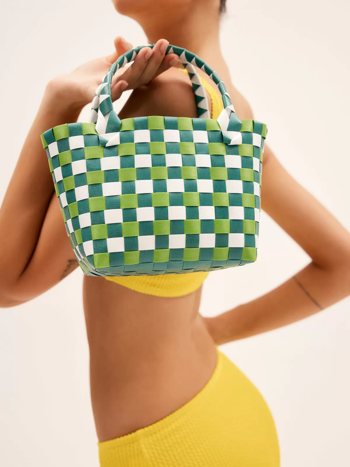 COMMENSE Checkered Print Bucket Bag Green Store