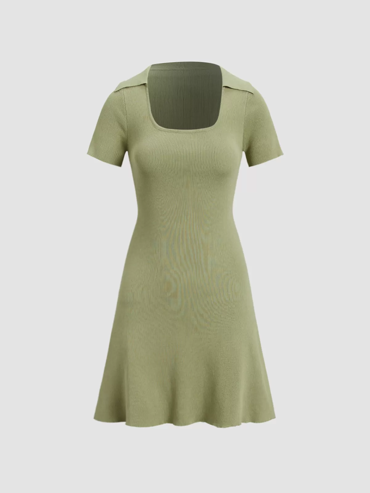 COMMENSE Collared Ribbed Square Neck Short Dress Green Outlet