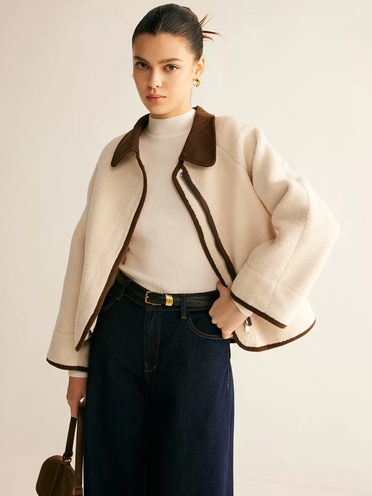 COMMENSE Contrast Binding Minky Jacket Off-White Sale