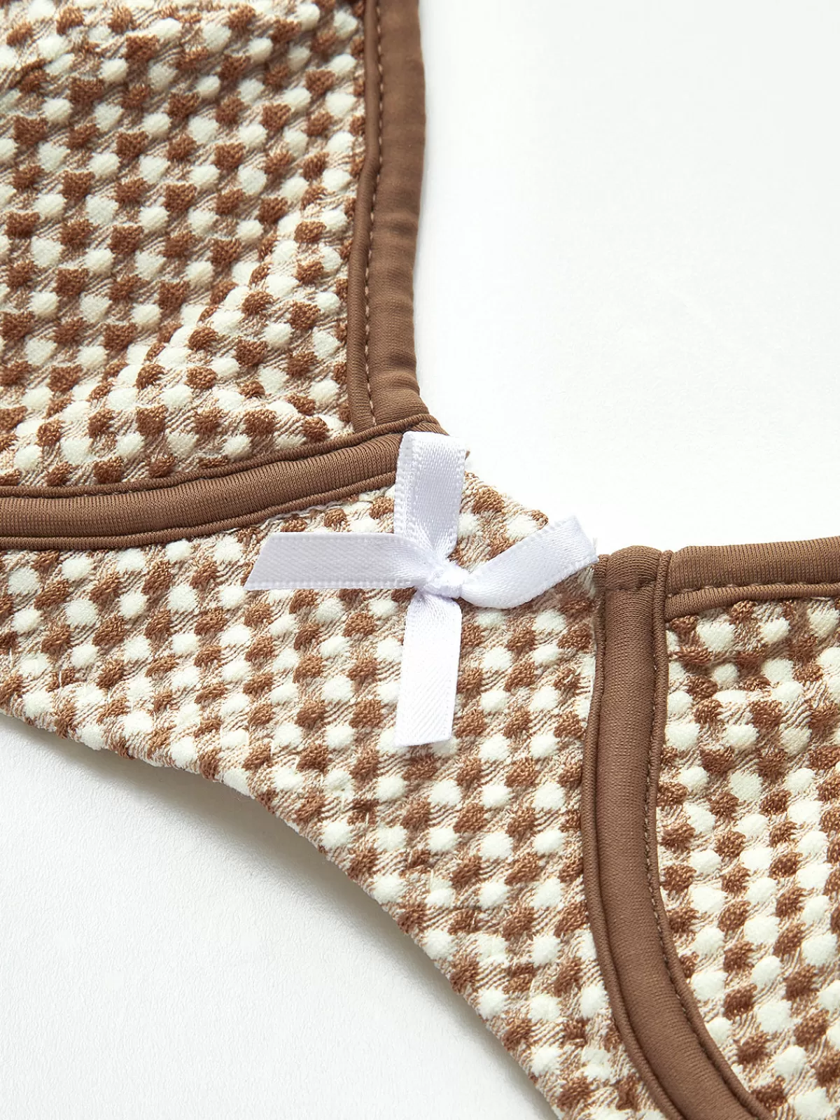 COMMENSE Contrast Binding Plaid Bikini Set LightBrown Fashion