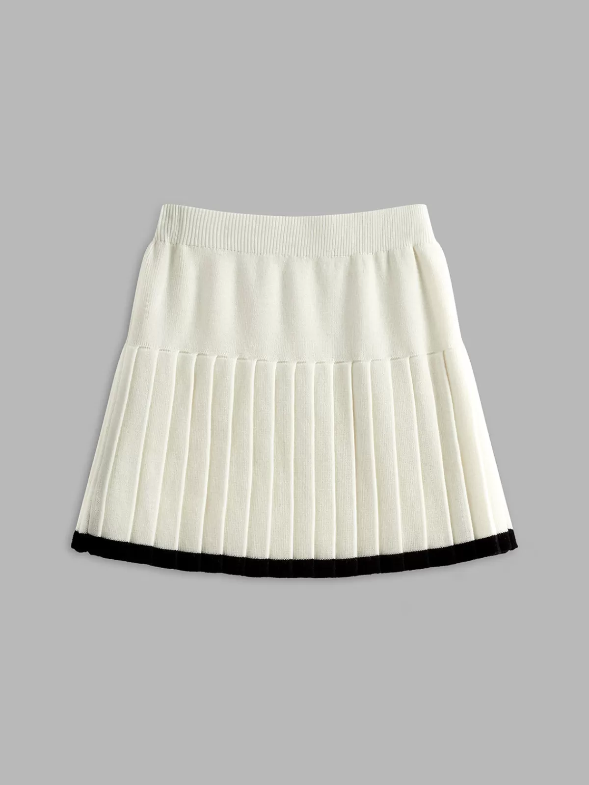 COMMENSE Contrast Binding Pleated Mini Sweater Skirt White Online