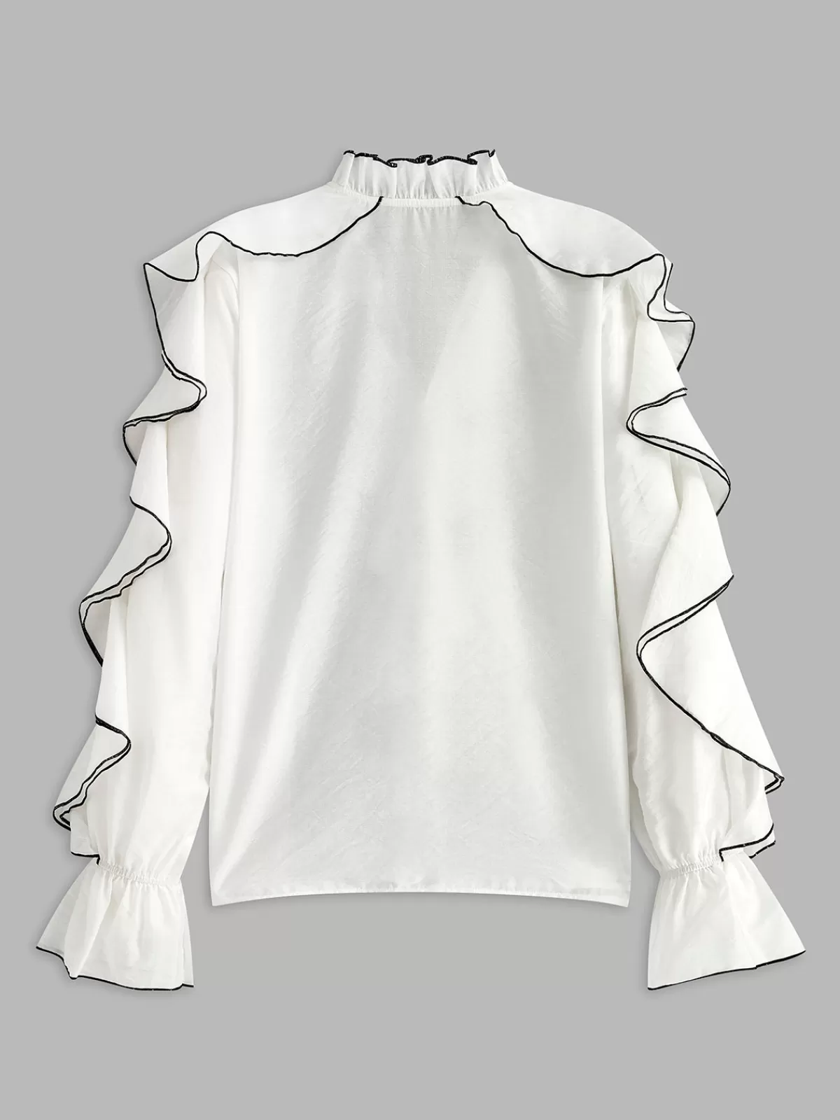 COMMENSE Contrast Binding Ruffle Thin Blouse White Shop
