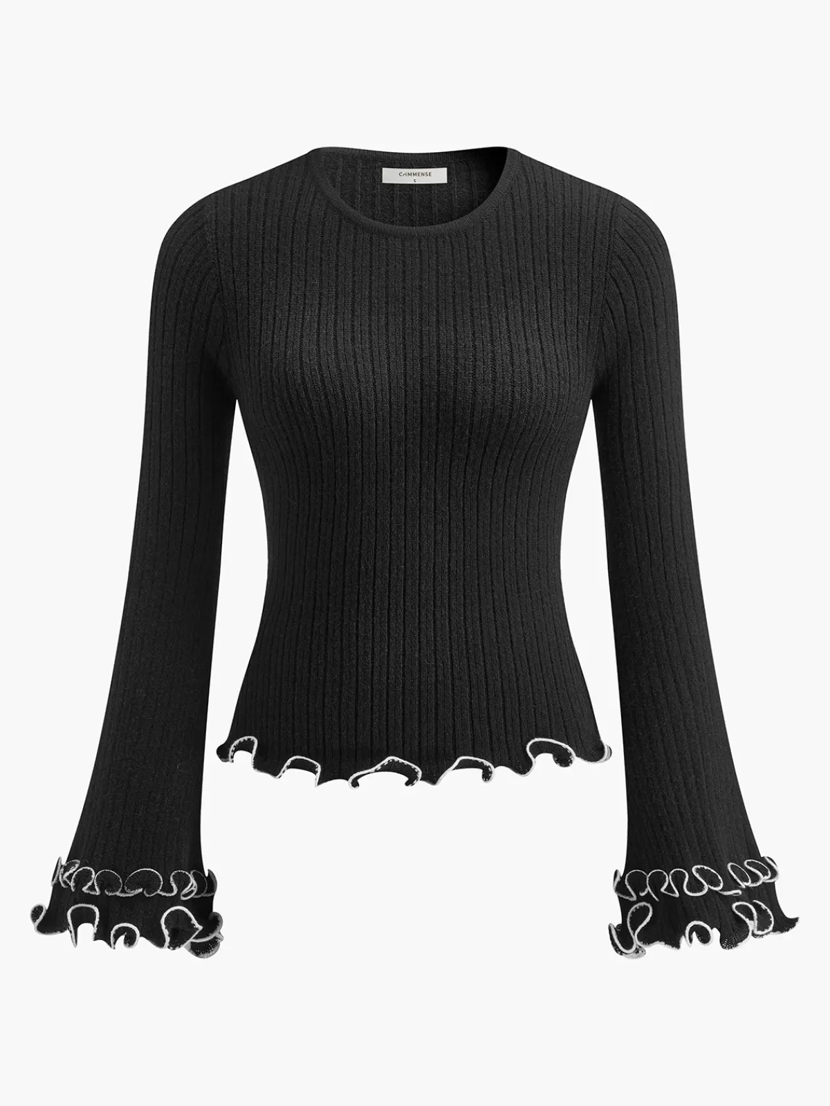 COMMENSE Contrast Ruffle Sweater Black New
