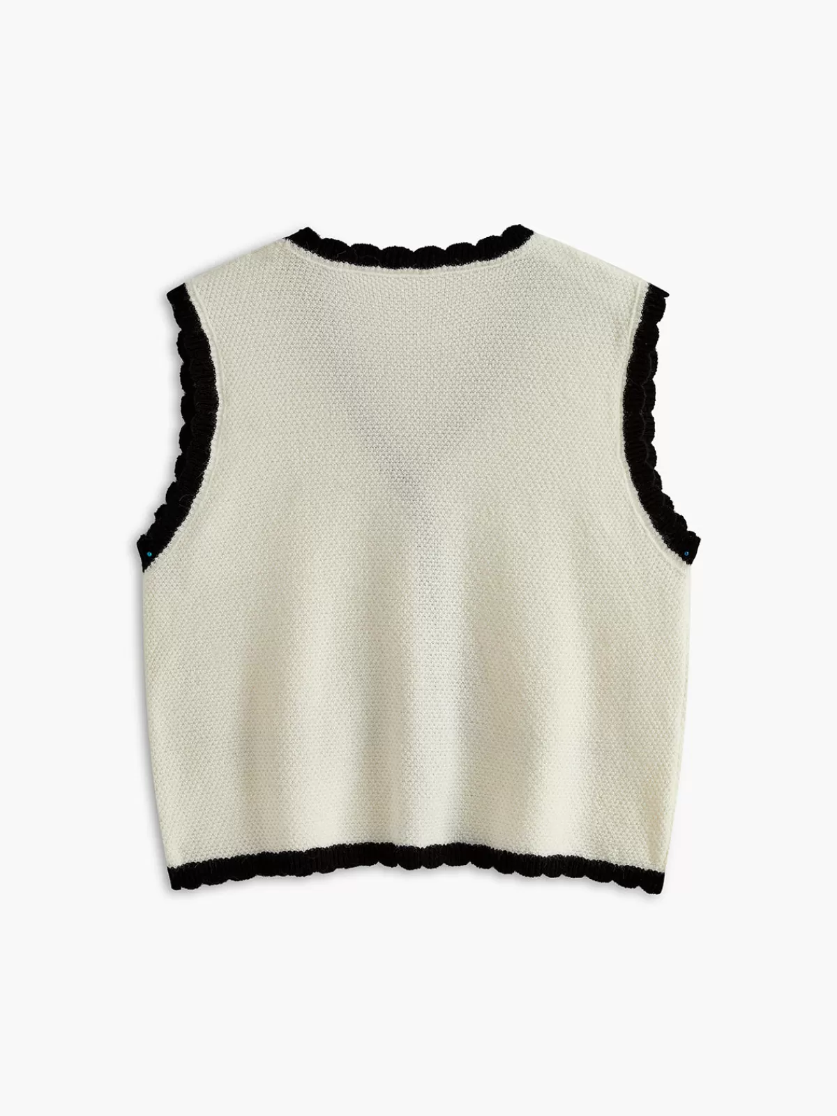 COMMENSE Contrast Wave Trim Breasted Sweater Vest Off-White Hot