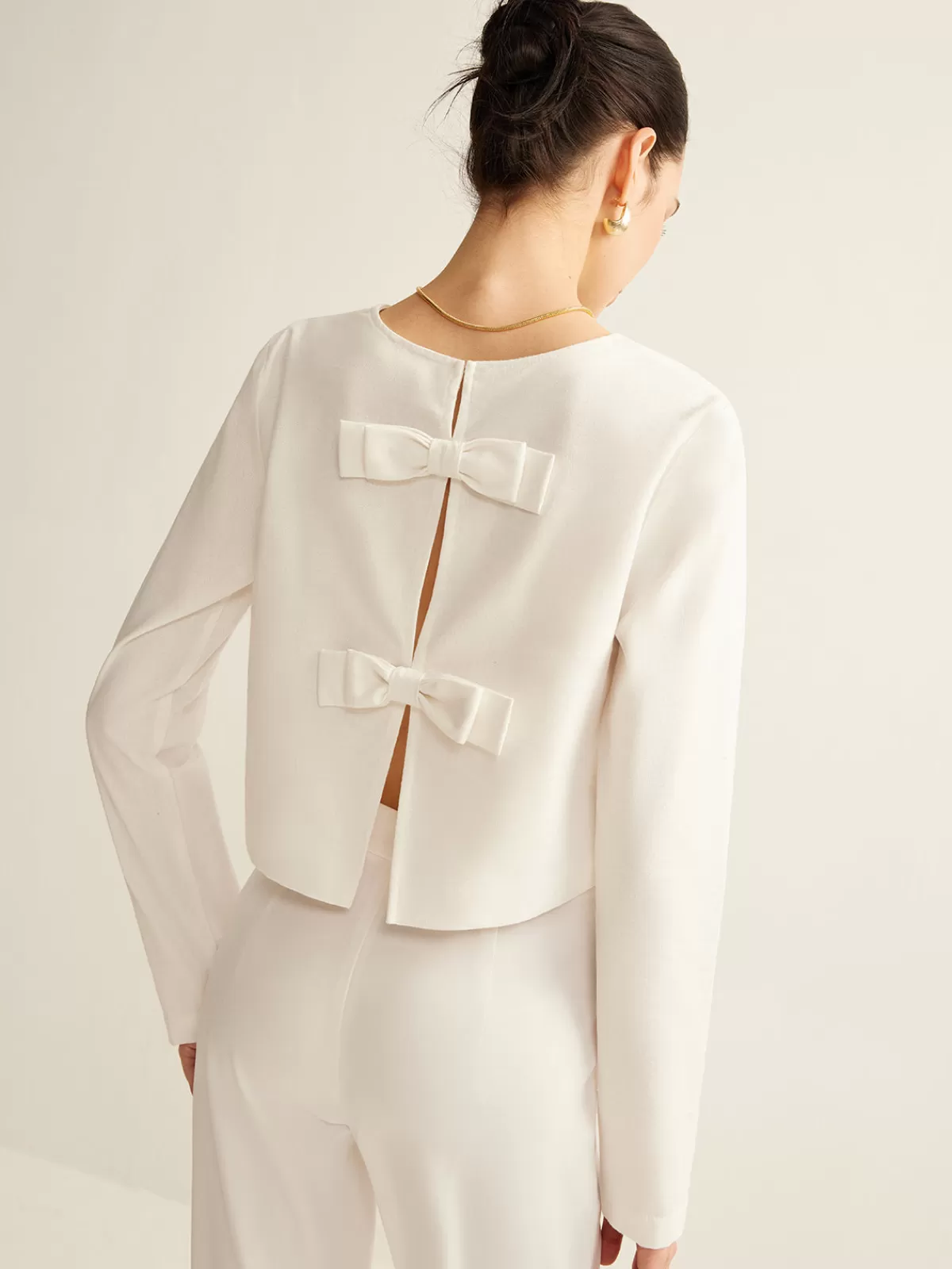 COMMENSE Cotton & Linen Bow Shirt White Best