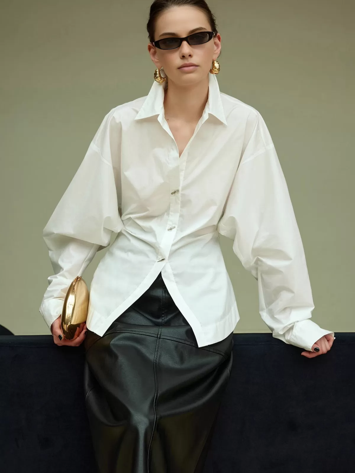 COMMENSE Cotton Side Pleated Polo Shirt White Store