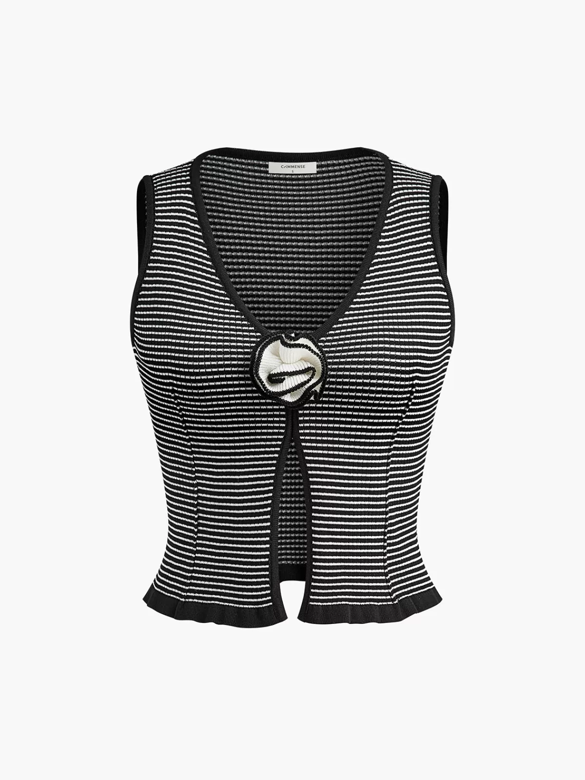 COMMENSE 3D Flower Striped Sweater Vest Black Hot