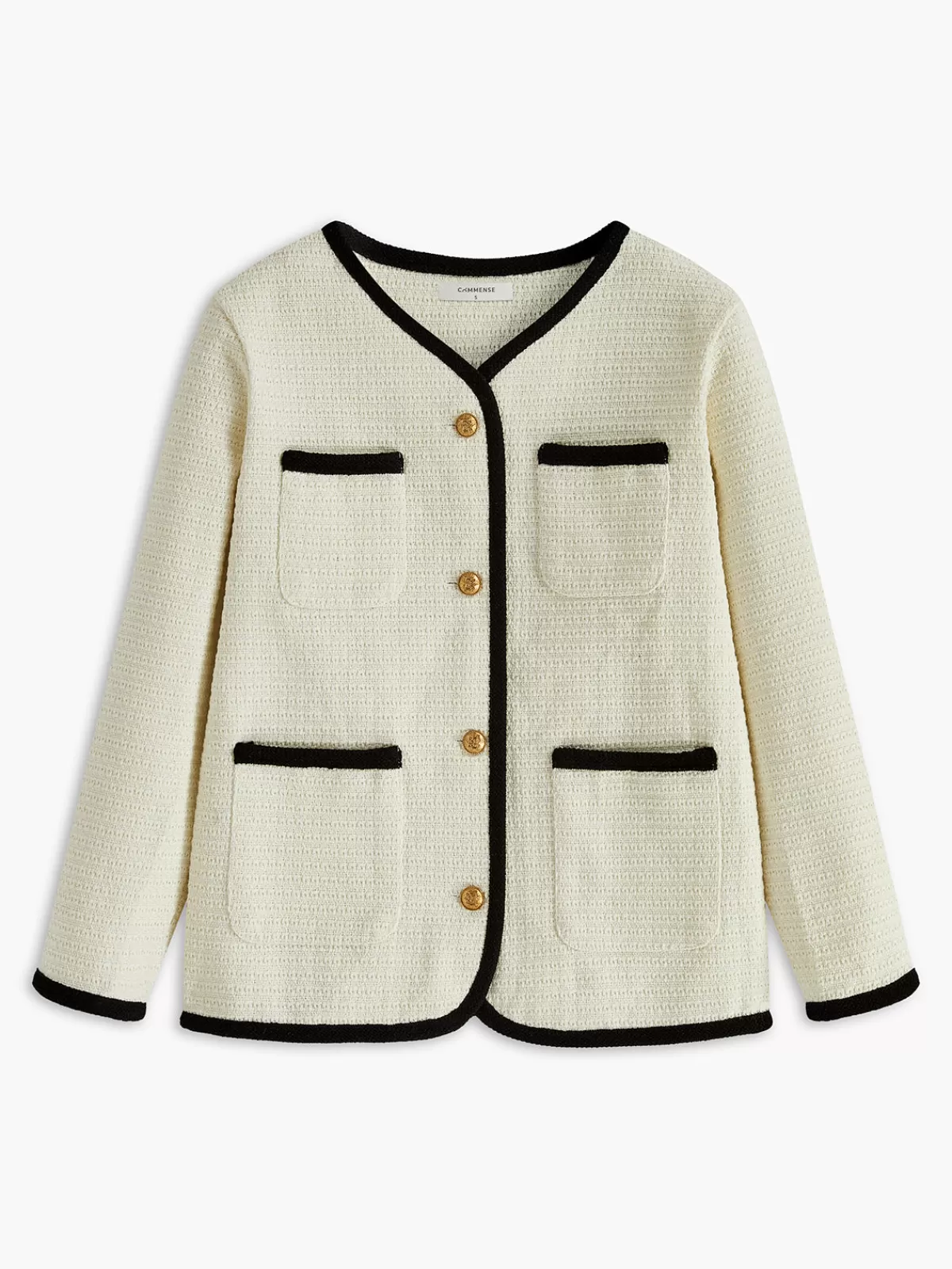 COMMENSE Elegant Contrast Binding Pockets Blazer White Sale