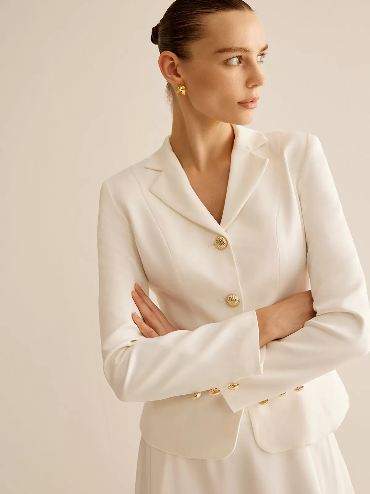 COMMENSE Elegant Metal-Button Blazer White Cheap