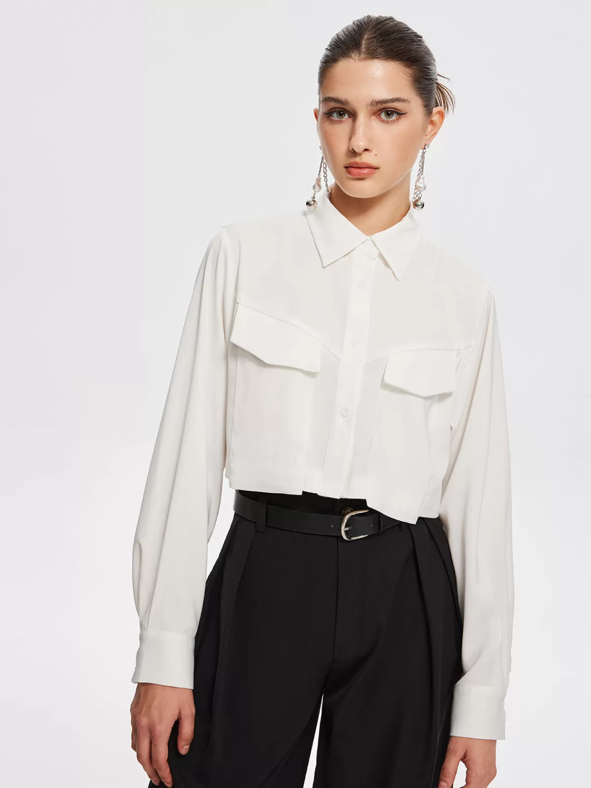 COMMENSE Fair And Square Collared Crop Shirt White New