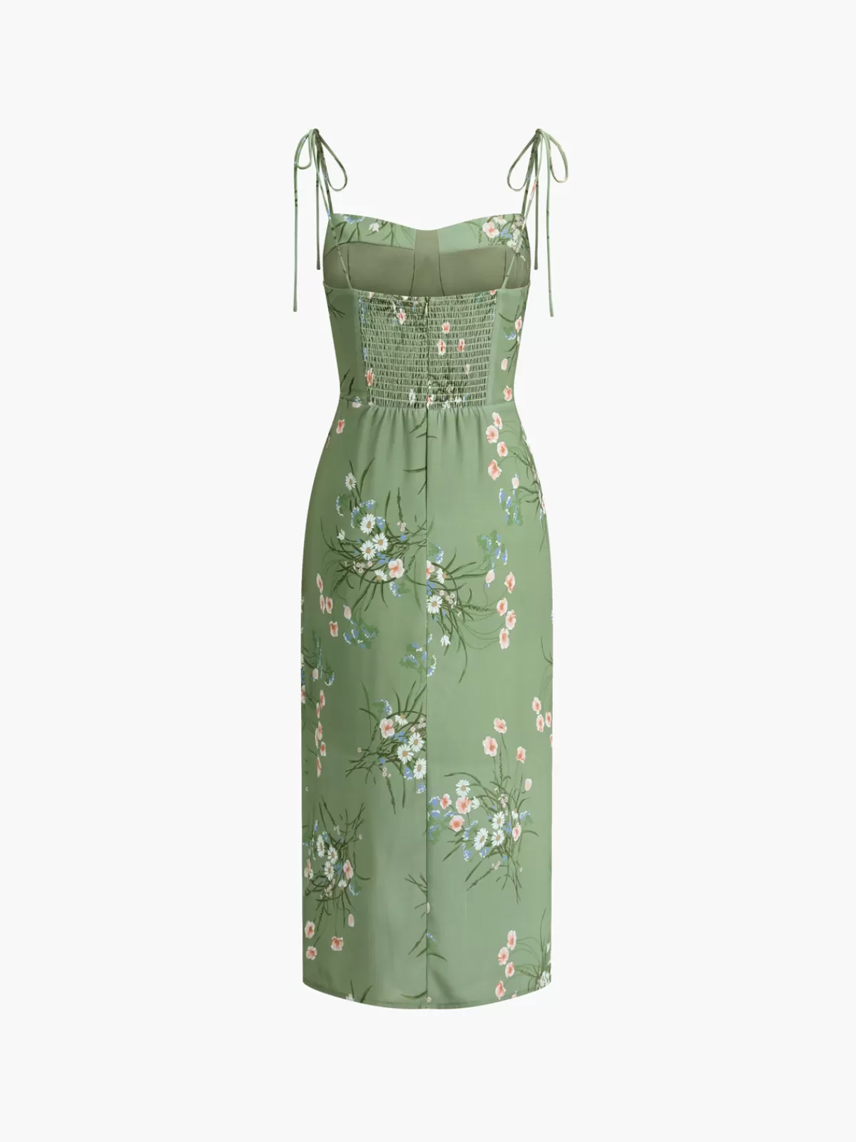 COMMENSE Floral Halter Chiffon Midi Dress Green Hot