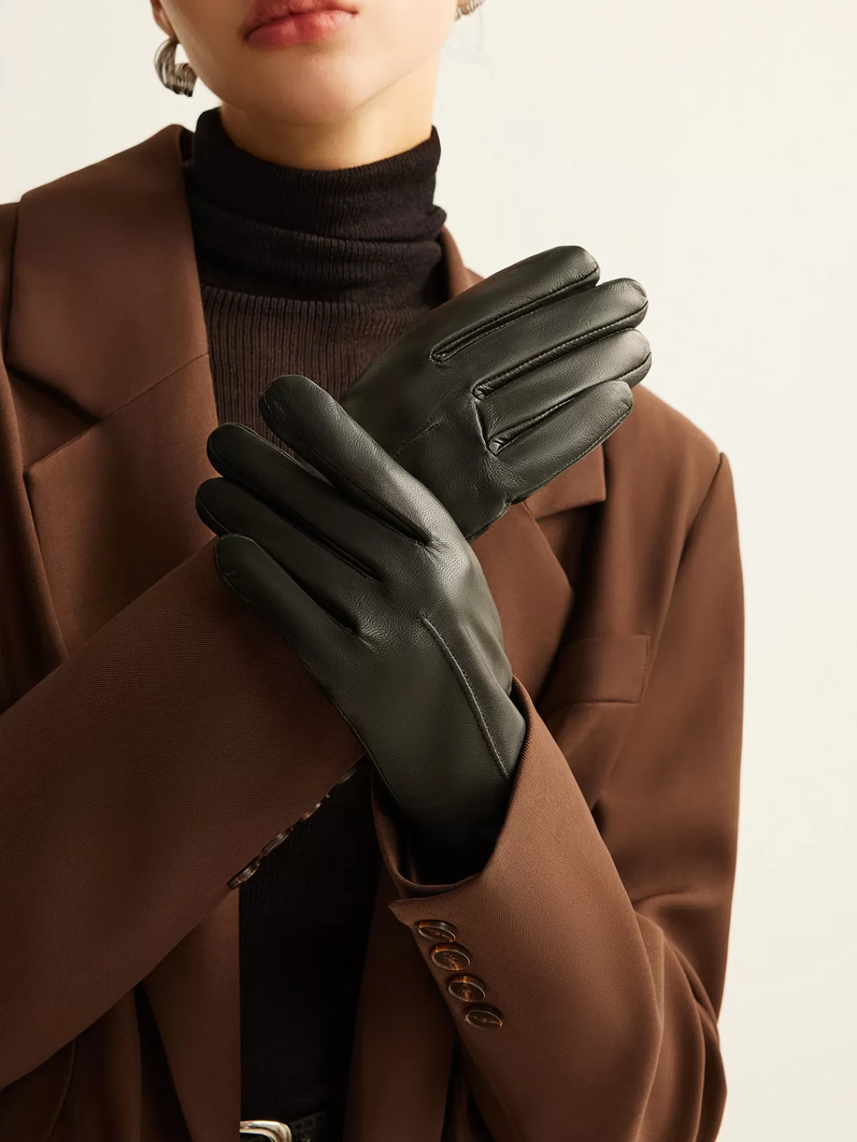 COMMENSE Goatskin Windproof Fleece Lined Gloves Black Sale
