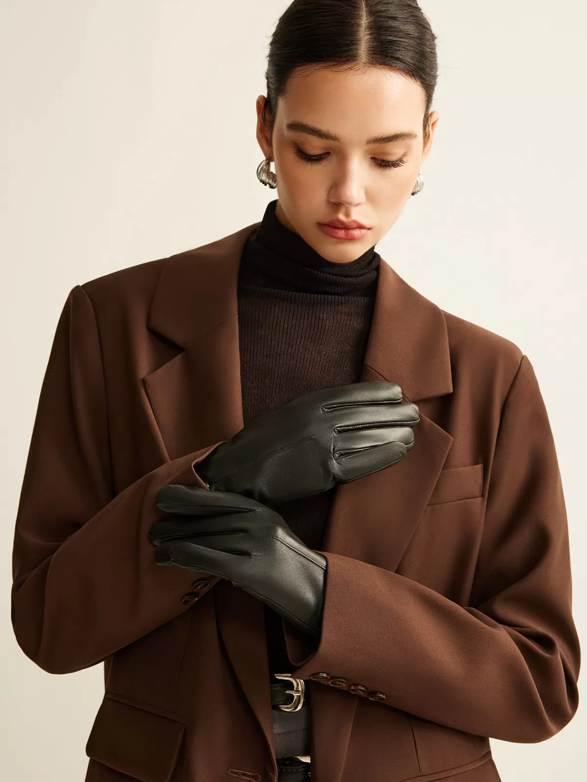 COMMENSE Goatskin Windproof Fleece Lined Gloves Black Sale
