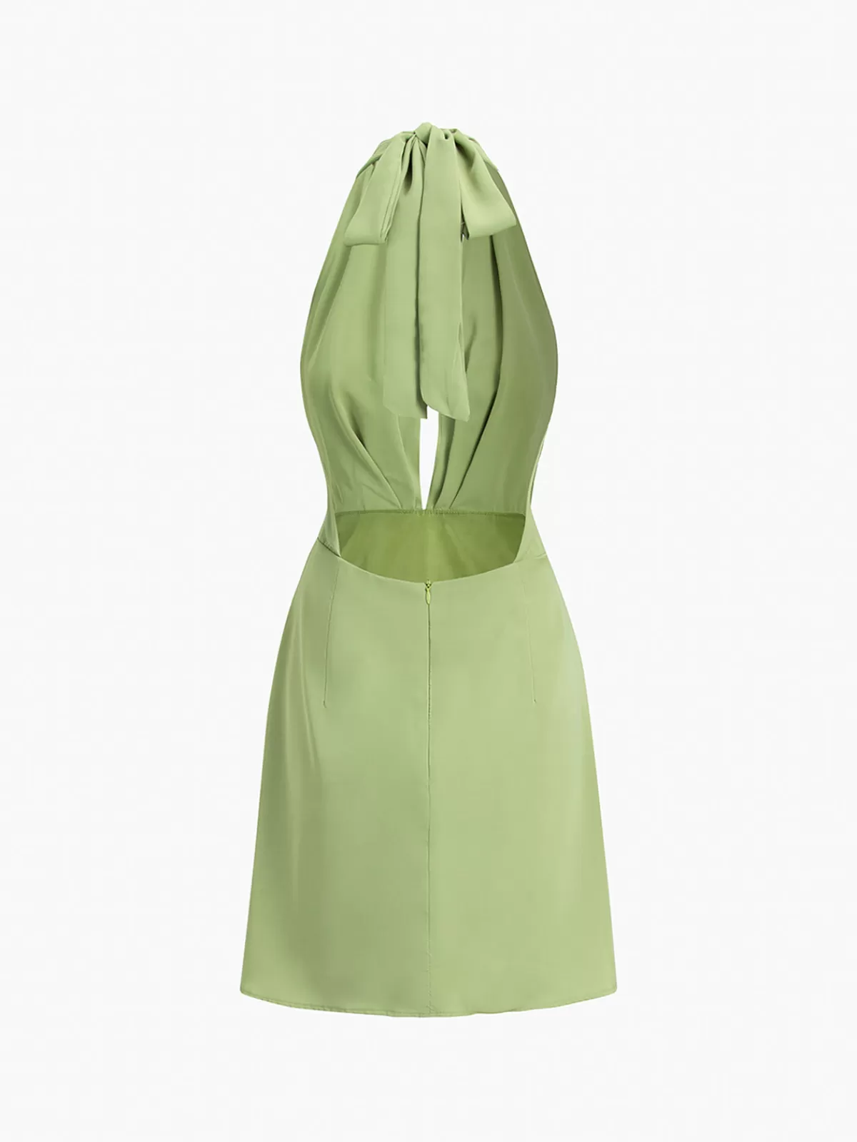 COMMENSE Halter Ruched Open Back Short Dress Green Shop