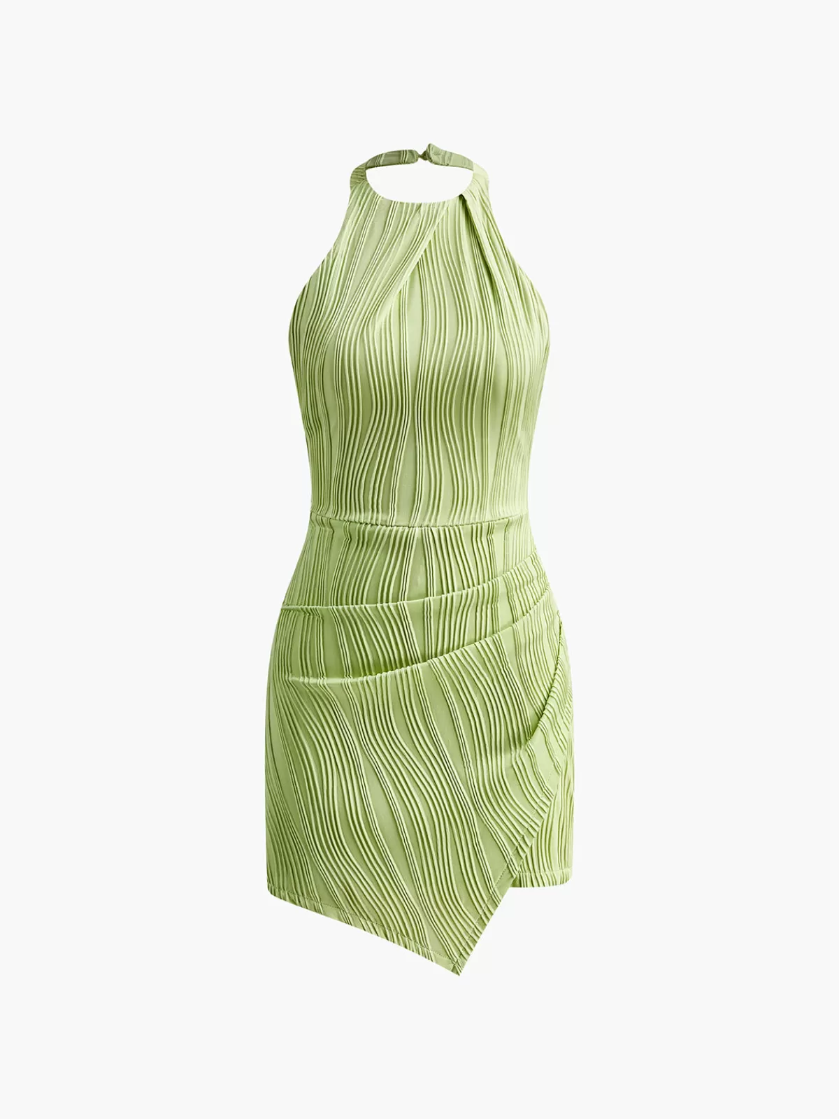 COMMENSE Halter Texture Backless Short Dress Green Clearance