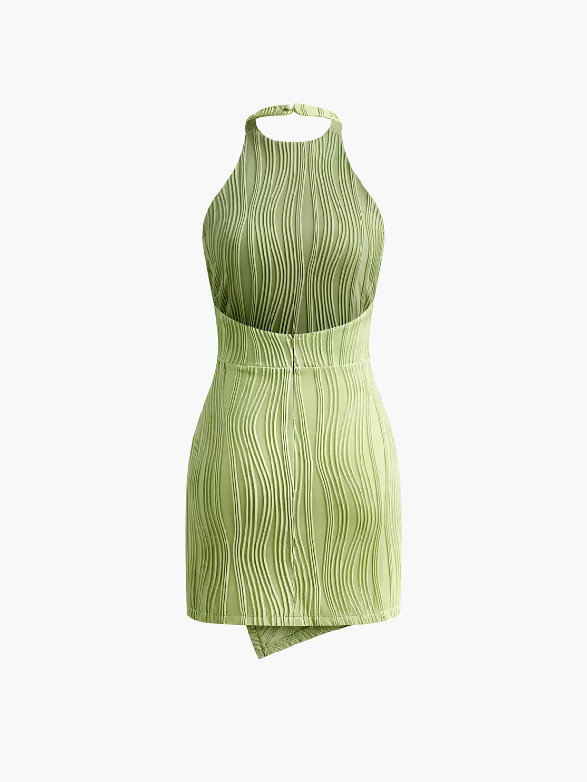 COMMENSE Halter Texture Backless Short Dress Green Clearance