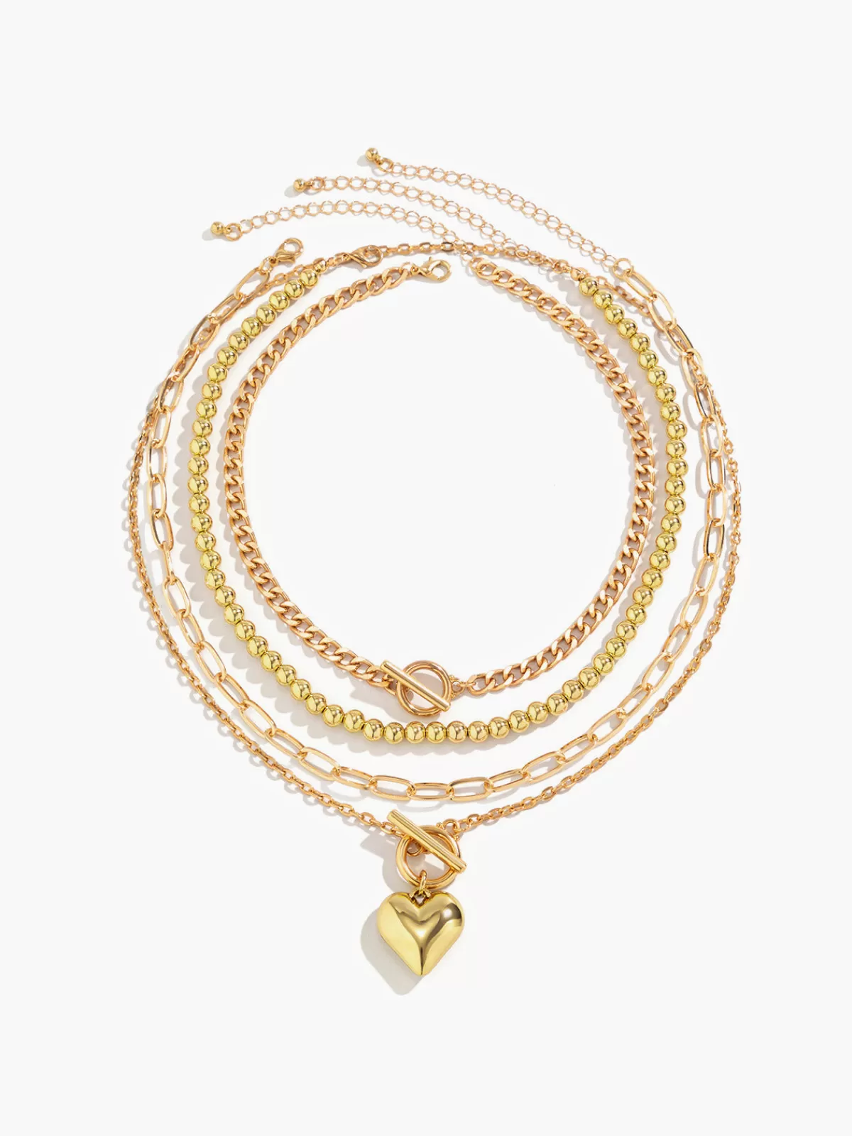 COMMENSE Heart Pendant Multi Chain Necklace Gold Fashion