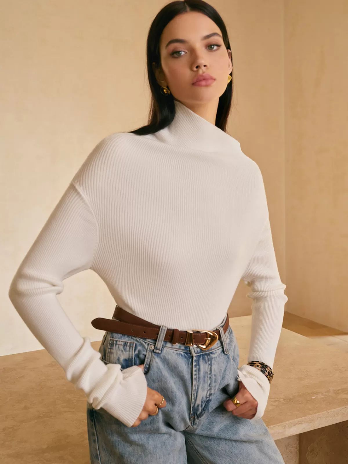 COMMENSE High Stretch Asymmetrical Skinny Sweater White Online