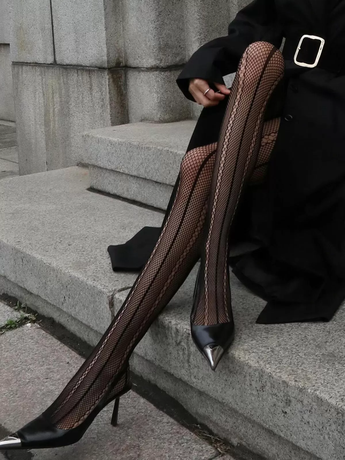 COMMENSE Hollow Sheer Soft Touch Tights Black Clearance
