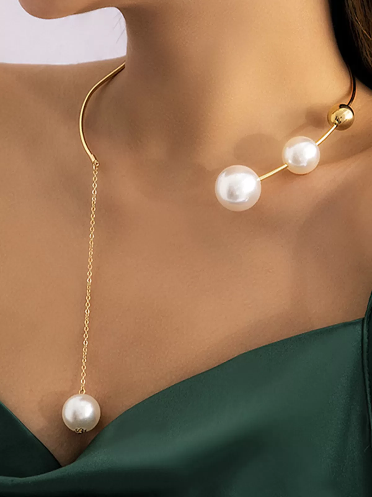 COMMENSE Imitation Pearl Choker Pendant Necklace Gold Fashion