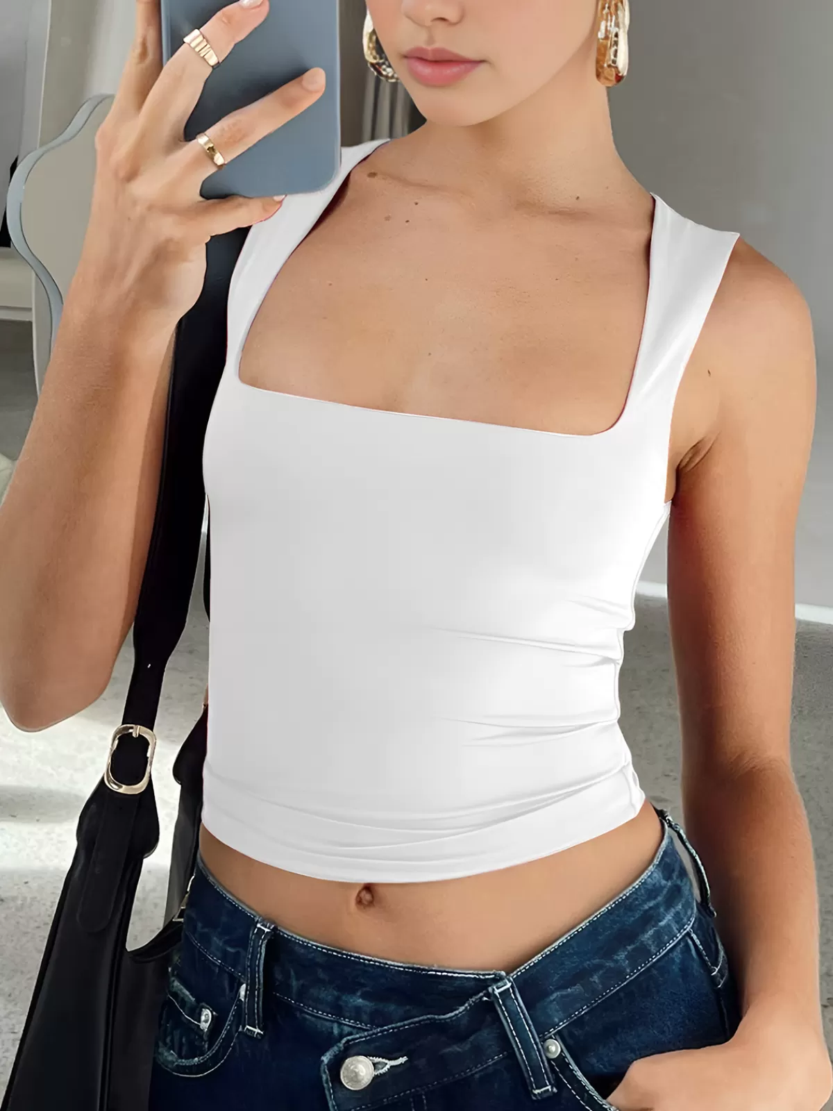 COMMENSE Jersey Basic Cami Top White Sale