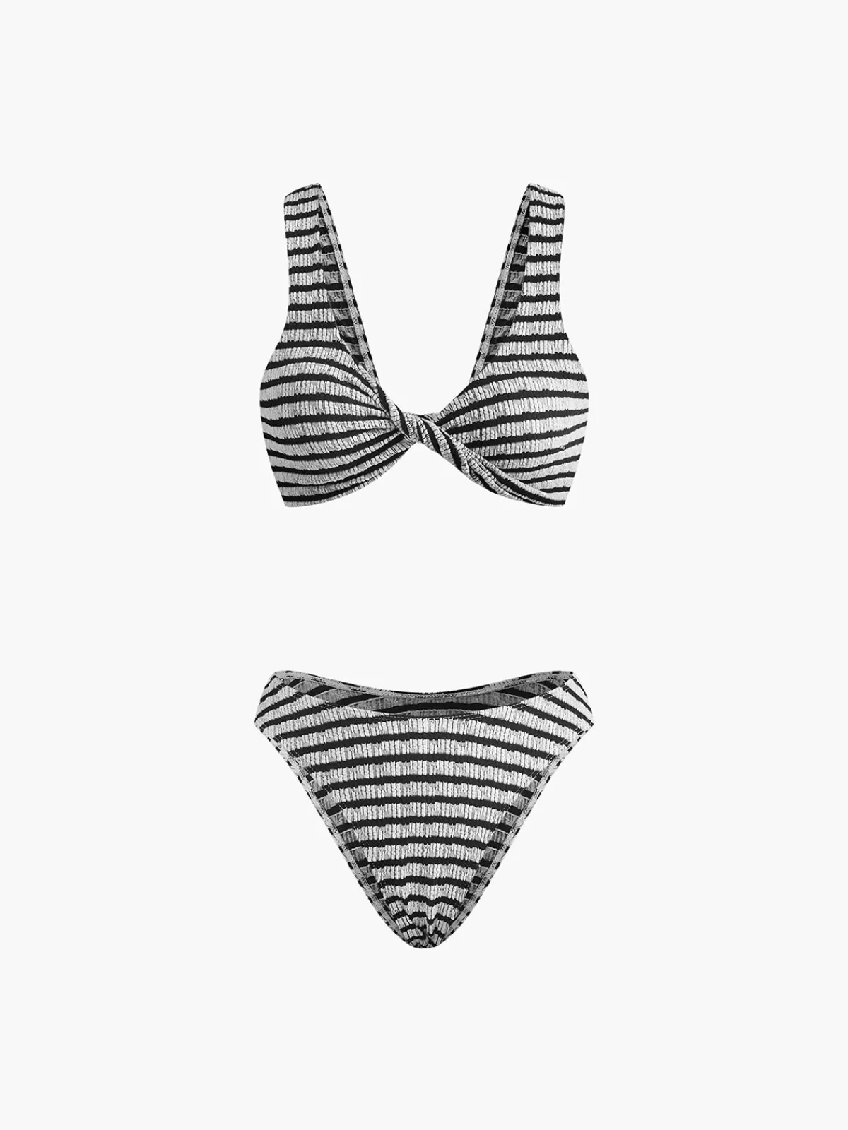 COMMENSE Knotted Stripe Knit Bikini Set BlackandWhite Discount