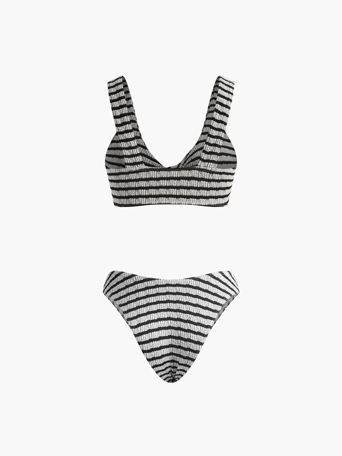 COMMENSE Knotted Stripe Knit Bikini Set BlackandWhite Discount