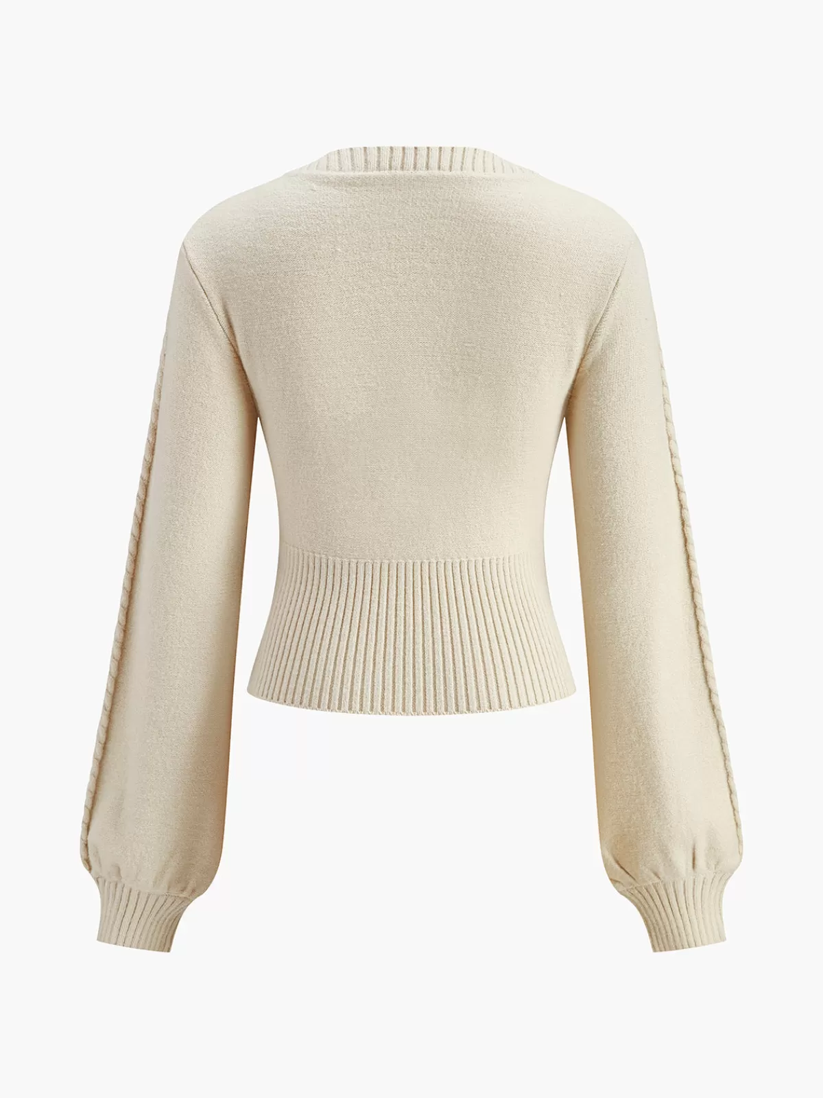 COMMENSE Lantern Sleeve Cinched Waist Twist Sweater Apricot Sale