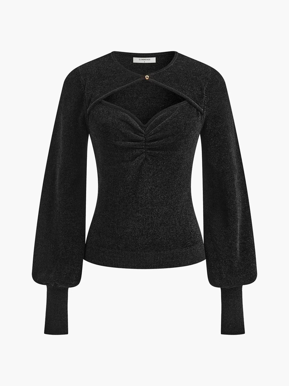 COMMENSE Lantern Sleeve Sweetheart Pleated Knit Top Black Shop
