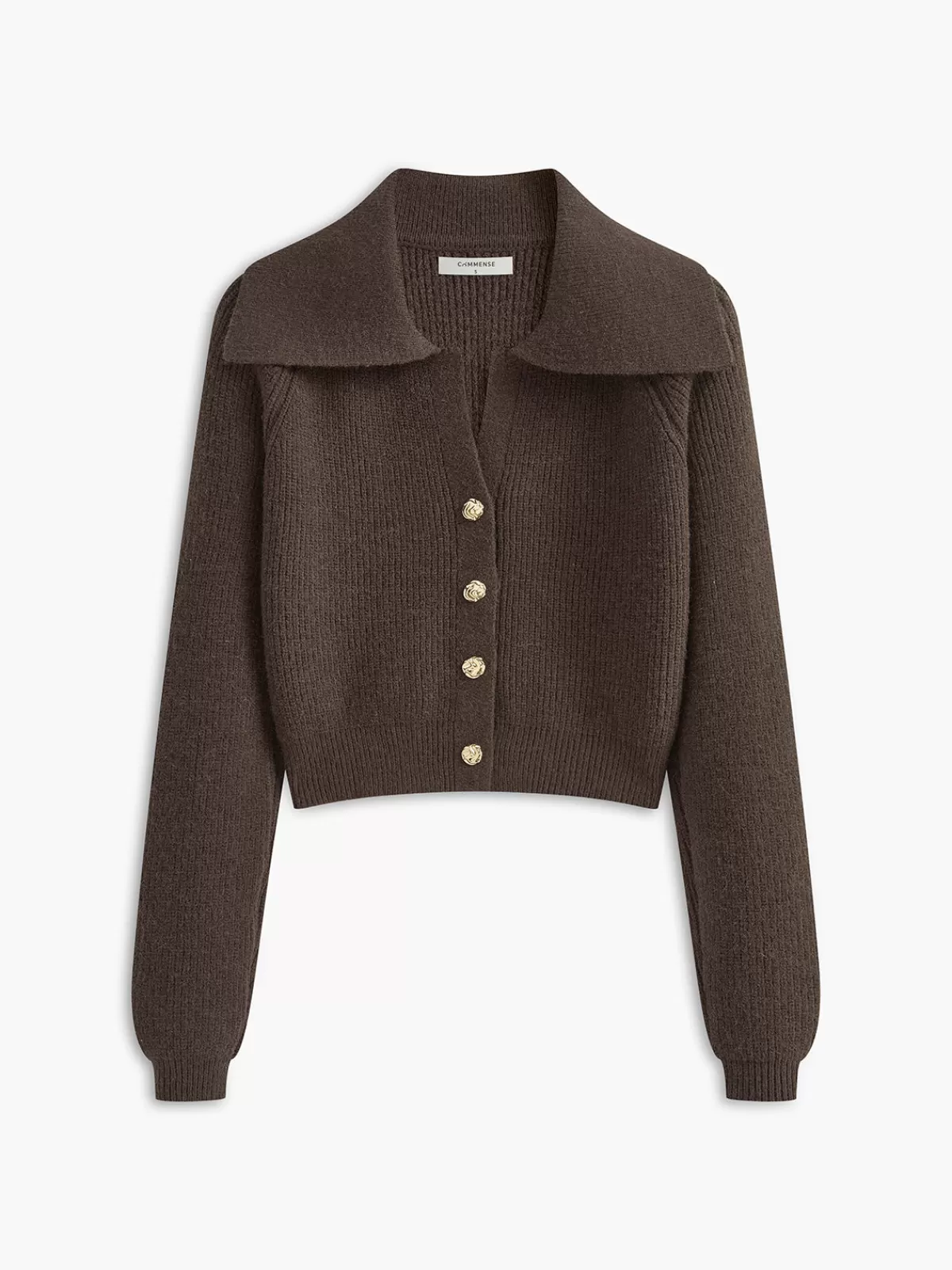 COMMENSE Lapel Button Short Cardigan DarkBrown Clearance