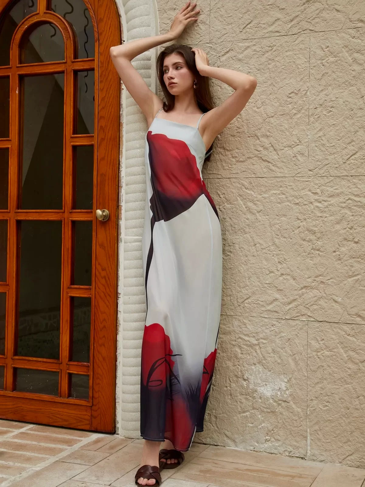 COMMENSE Large Floral Print Cami Long Dress LightBlue Cheap