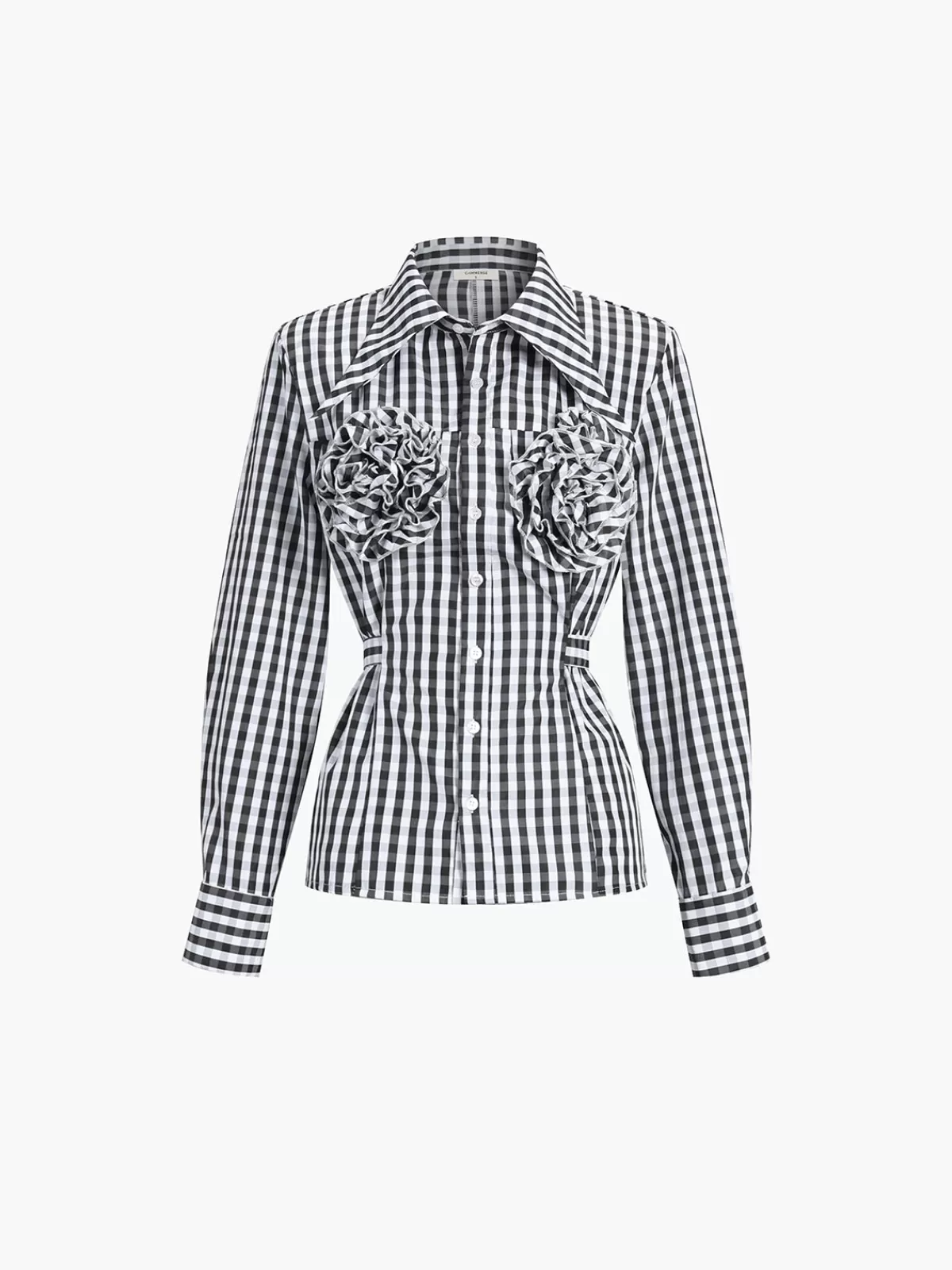 COMMENSE Large Flower Tie Up Button Shirt Black Discount