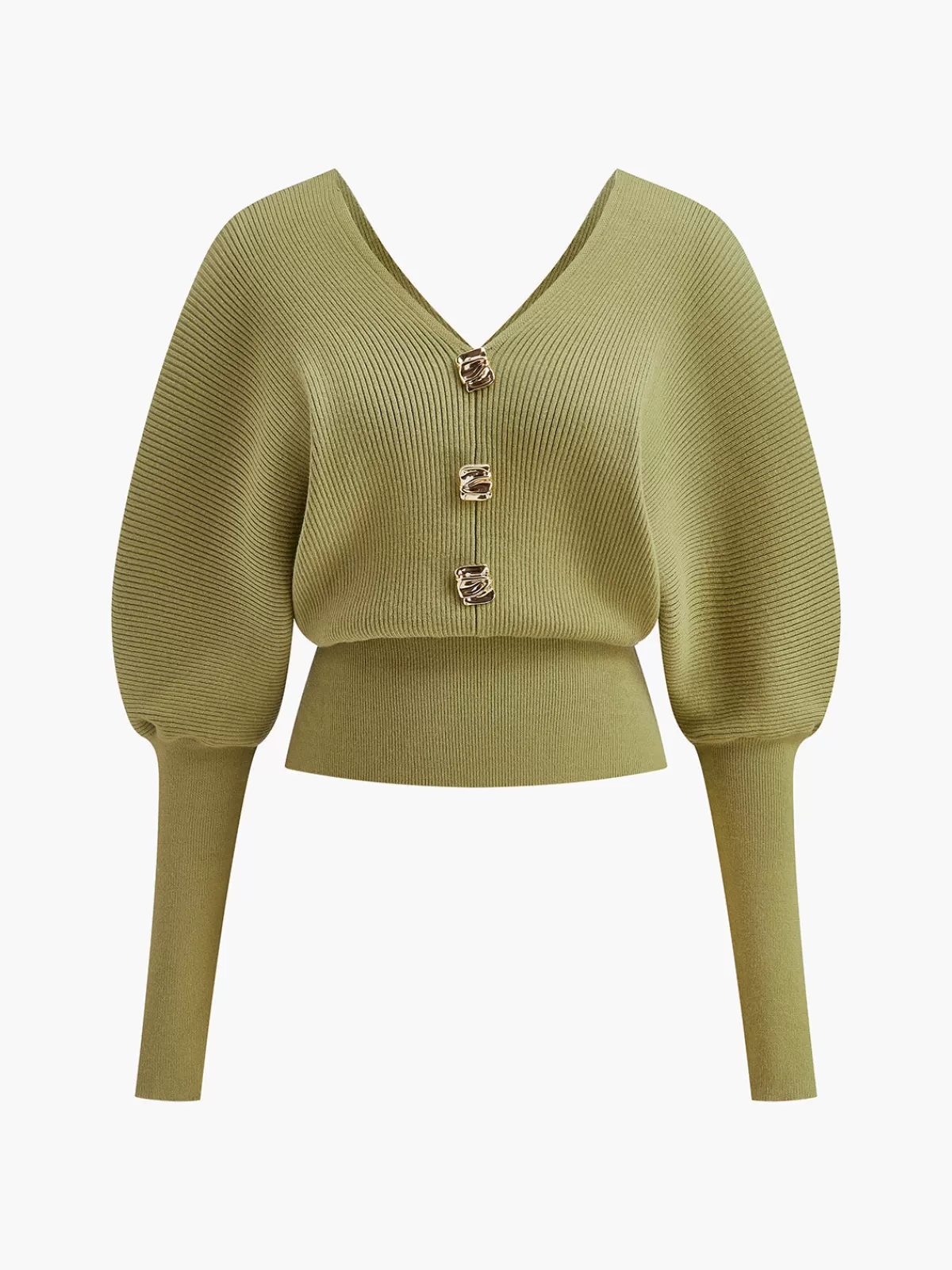 COMMENSE Leg-Of-Mutton Sleeve Cinched Sweater ArmyGreen Sale