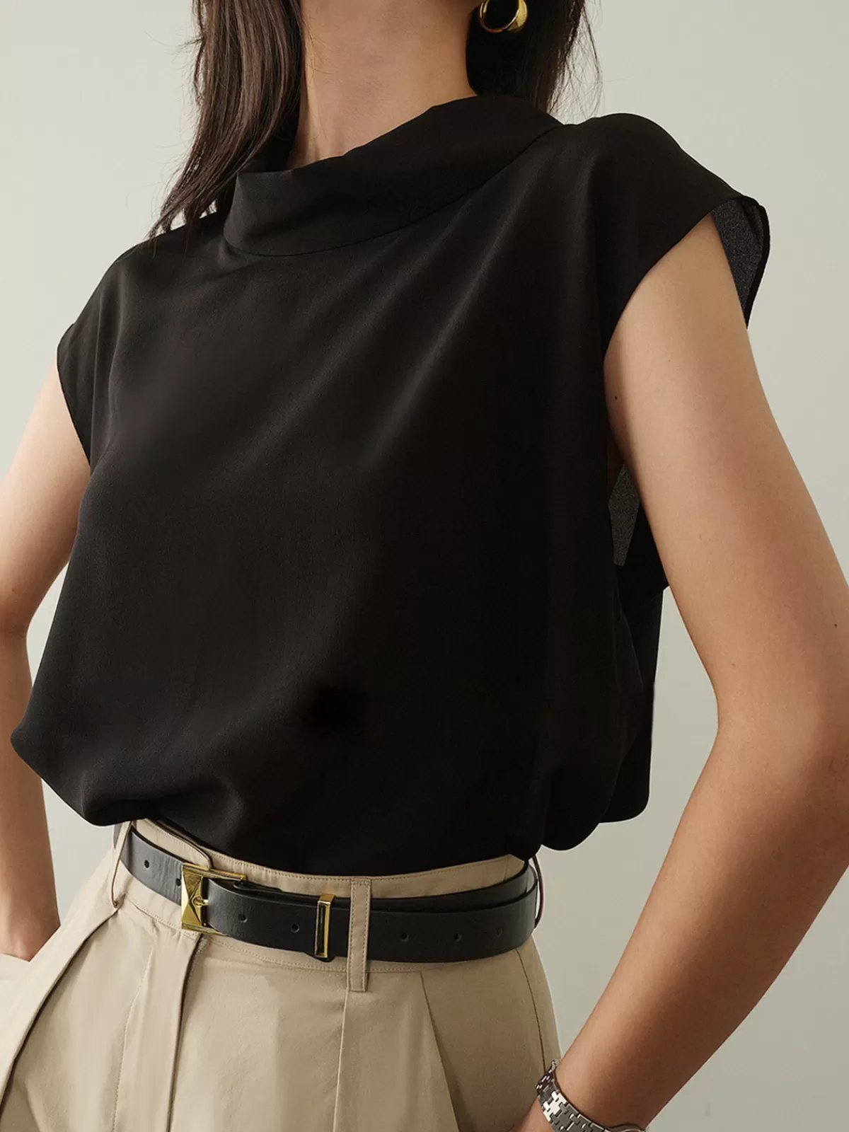 COMMENSE Leisure Cap Sleeve Shirt Black Discount