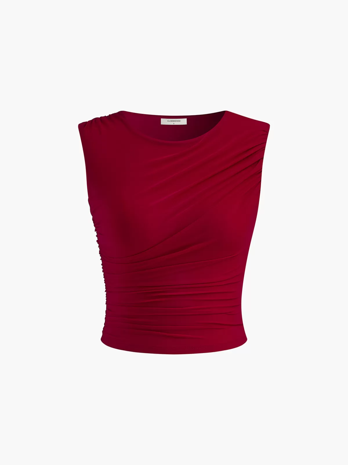 COMMENSE Leisure Pleated Sleeveless Tank Top Red Hot