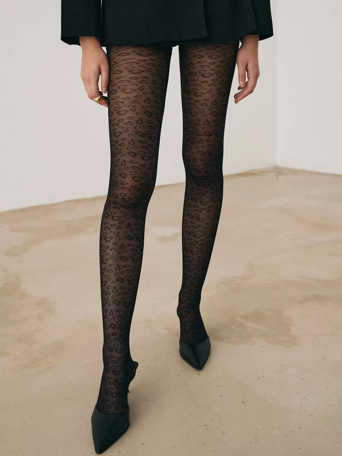 COMMENSE Leopard Pattern Sheer Tights Black Best Sale