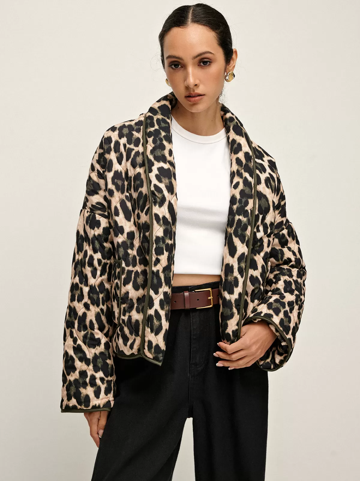 COMMENSE Leopard Printed Lapel Winter Coat Green Best